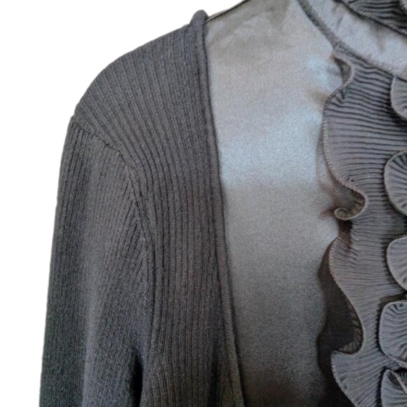 57 Collection Women's Ribbed Sweater With Ruffle and Silk Front Panel - Picture 5 of 10